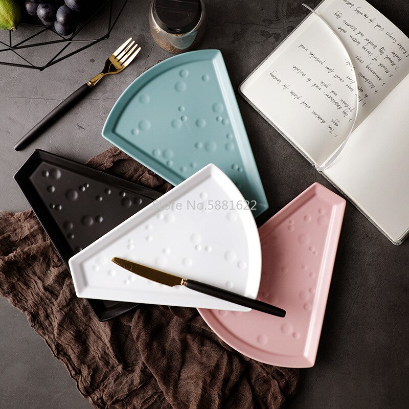 Pizza Shape ceramic grid fruit plate snack plate serving platter small dish tray Home desktop dried fruit snack tray