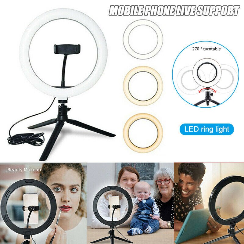 10 &#39;&#39;Led Ring Licht Lamp Selfie Licht Mobiele Telefoon Accessoires Flash Fotografie Stand Studio Desktop Houder Statief Dimbare