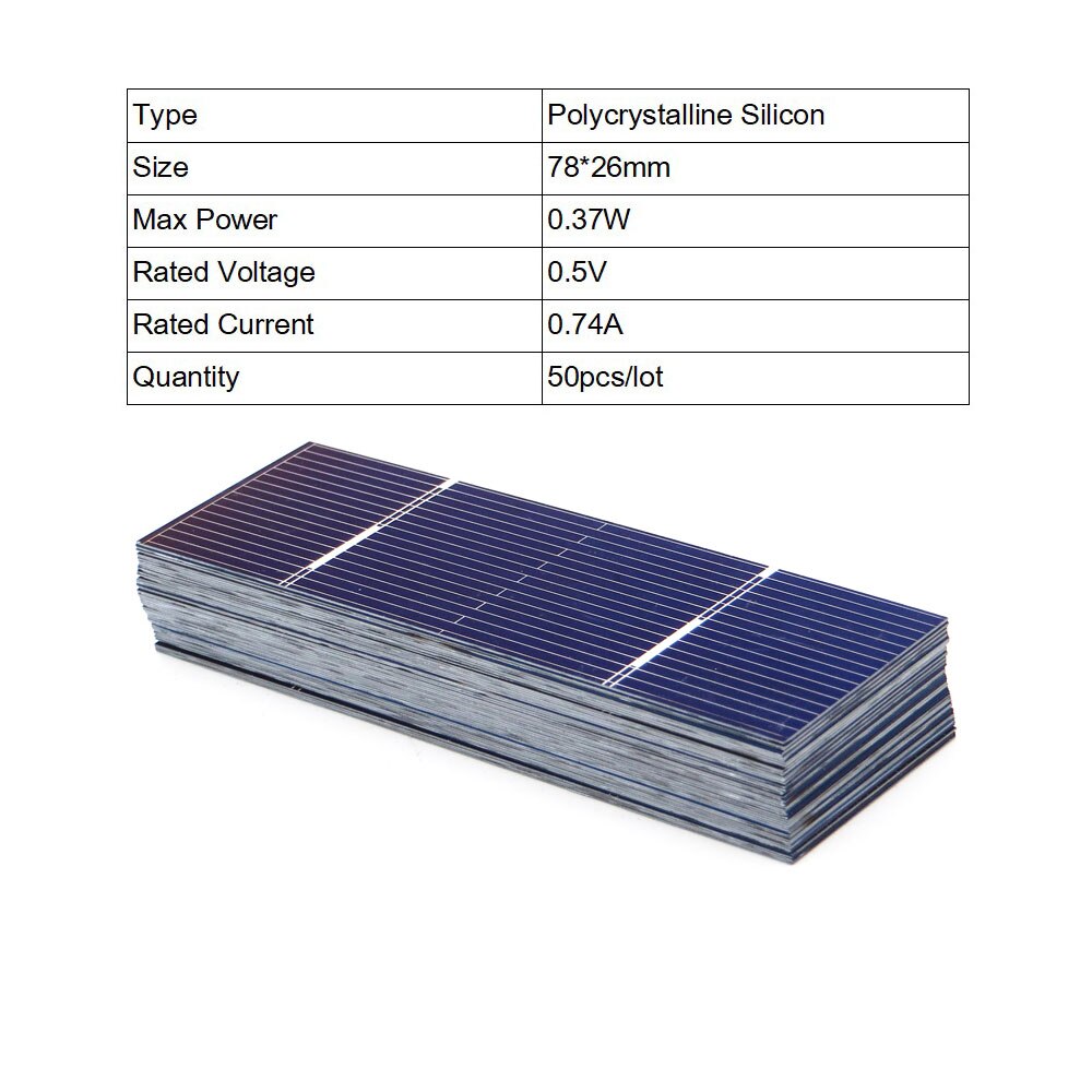 50Pcs Zonnecellen 125 156 Polykristallijne Zonnepaneel 52 78 Diy Oplader Batterij 5V 6V 12V Silicon Sunpower 5/6 Inch Poly: 78x26mm