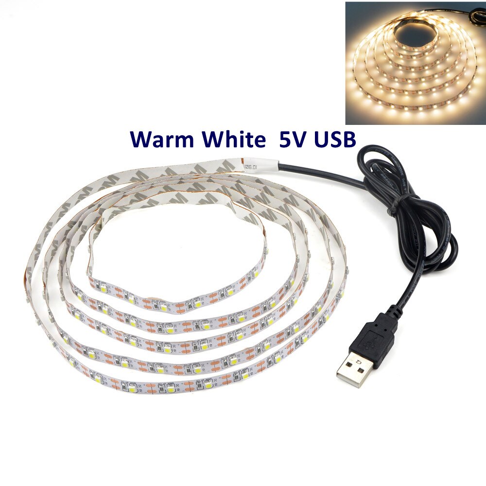 RGB LED Strip Light 5V USB 60 LEDs/m 2835 SMD LED Flexible Tape HDTV TV Desktop PC Bottom Screen Lighting 1M 2M 3M 4M 5M