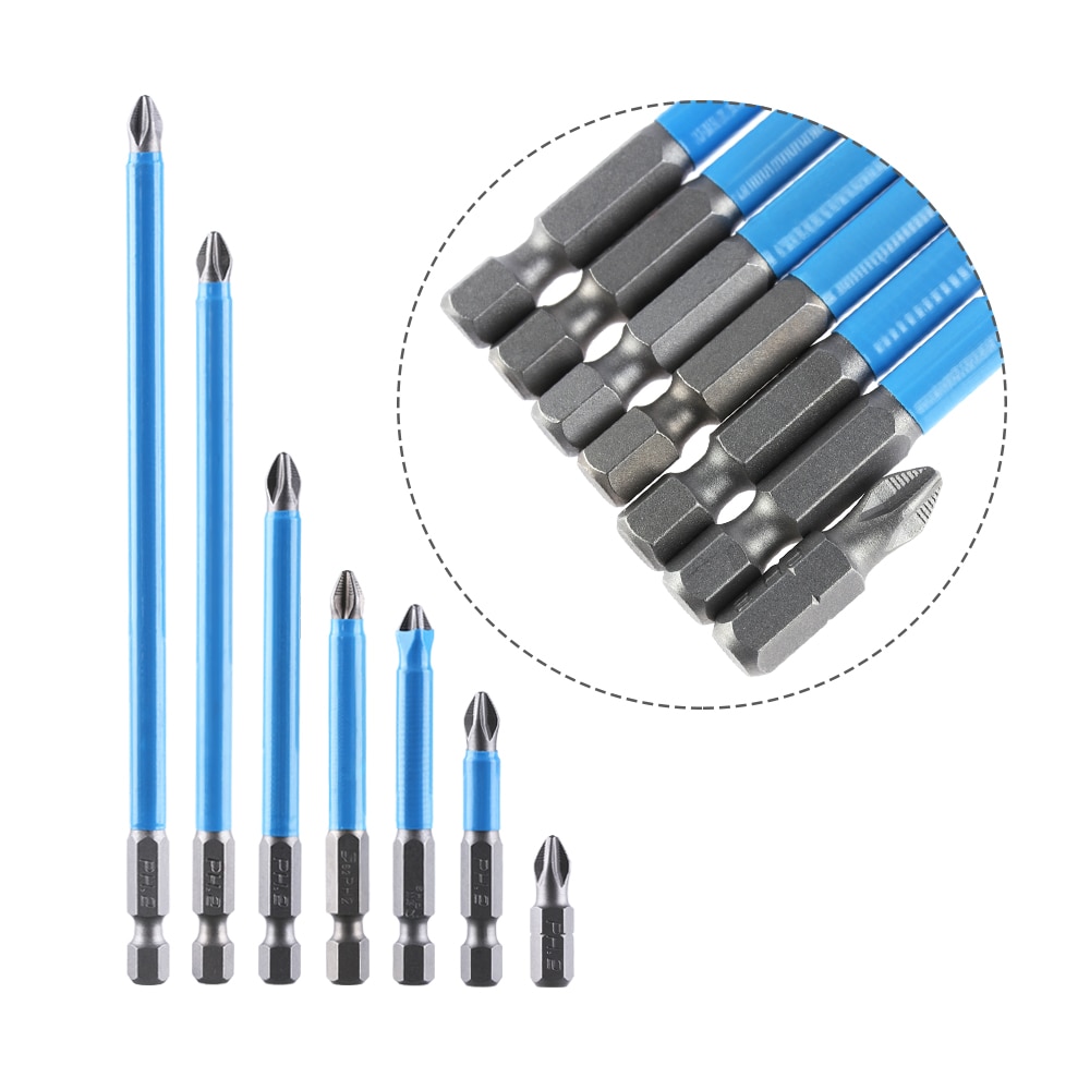 1/4 "blau Silber verhexen Schaft Magnetische Anti Unterhose Lange Erreichen Elektrische Schraubendreher-Bits PH2 Einzigen Phillips/Kreuz Kopf Energie Werkzeug