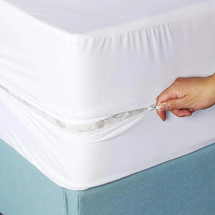 WASART 6-Side fully enclosed waterproof mattress protector cover with zipper fitted sheet style couple double bed protection pad