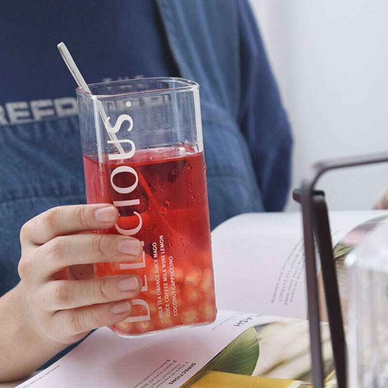 Heat-Resistant Square Glass Home Breakfast Square Cup Milk Cup Square Cup Large Capacity Beverage Fruit Juice Water Cup