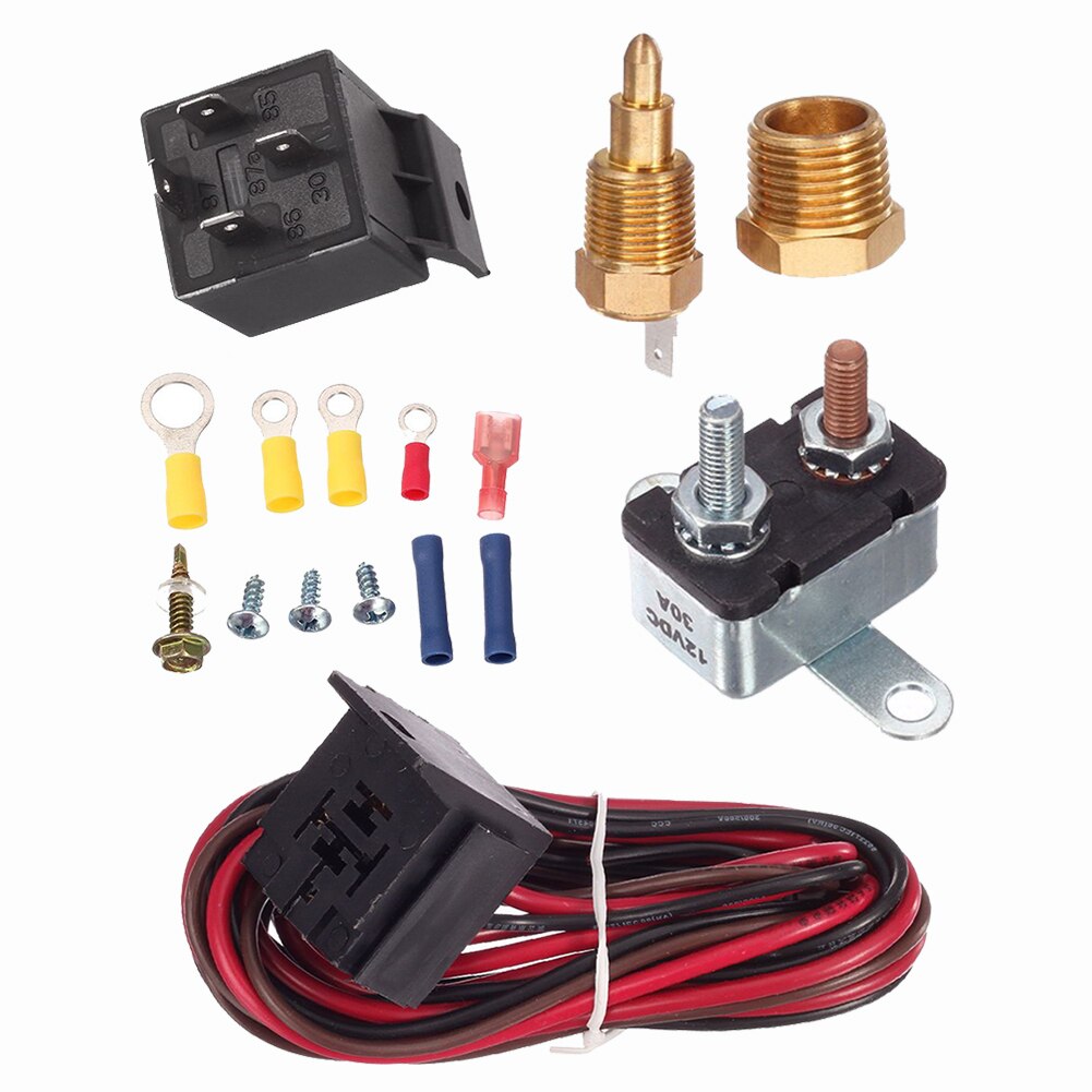 175-185 Degree Car Electric Cooling Fan Thermostat Temperature Sensor Relay Switch Relay Kit Harness Kit: Default Title