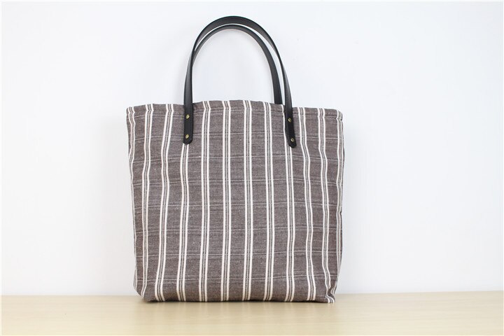 Cotton and Linen Japanese Single-Shoulder Canvas Bag Belt Pack Bulk Literary Fresh Stripe: Coffee color