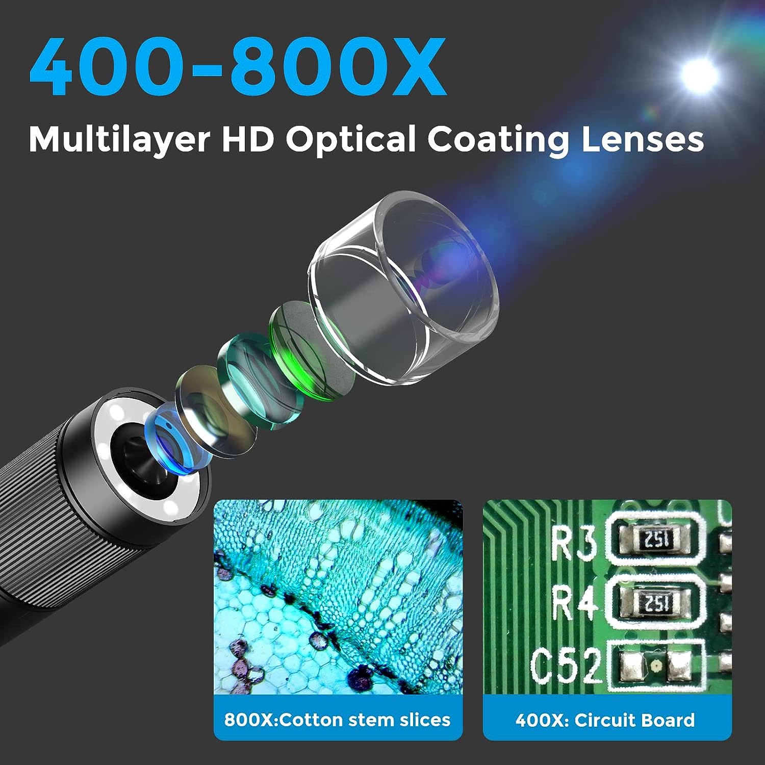 Microscopio digital portátil 800X HD para adultos, microscopio de bolsillo con pantalla LCD de 2 "para niños, equipo de microscopios digitales de laboratorio USB