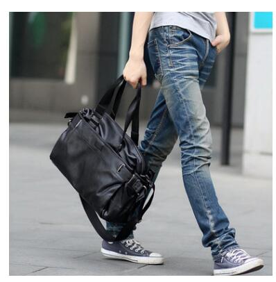 Bolso de hombro de gran capacidad para hombre, bolsa de viaje de cuero PU, bandolera para adolescentes, de negocios