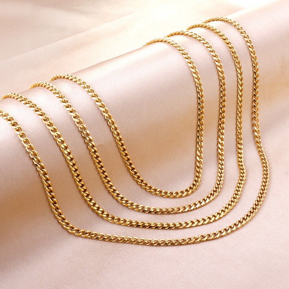 LUXUKISSKIDS 3,5mm Breite Kubanischen Kette 5 teile/los Kette Für Frauen Gold Stahl Farbe Kanten Und Ecken Edelstahl kette