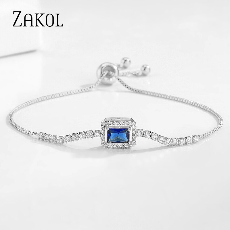 Zakol Luxe Vrouwen Lady Aaa Zirconia Verstelbare Koord Sieraden Armbanden Vriendschap Armbanden Voor FSBP2224: Blue