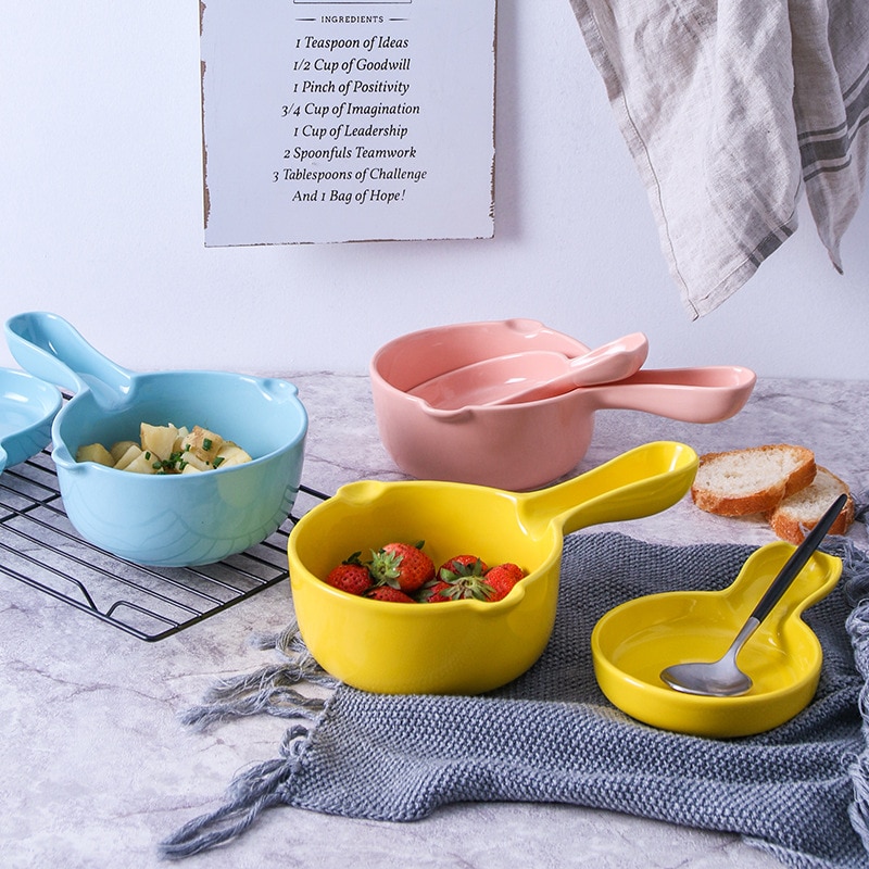 Ceramic Milk Pan Single-handle Milk Noodle Pan Flat-bottomed Baking Tray for French Fries Instant Pot