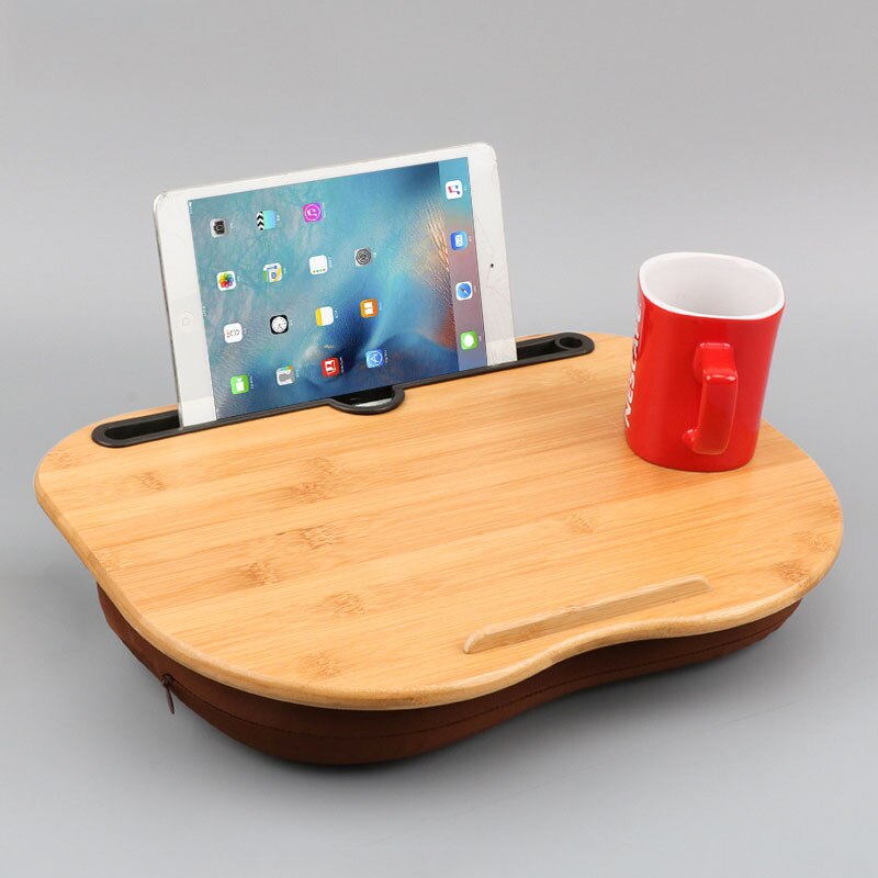 Bamboe Knie Schoot Bureau Bureau Met Card Slot En Bekerhouder Tablet Lade Computer Bureau Laptop Stand Handig Kussen Tafel