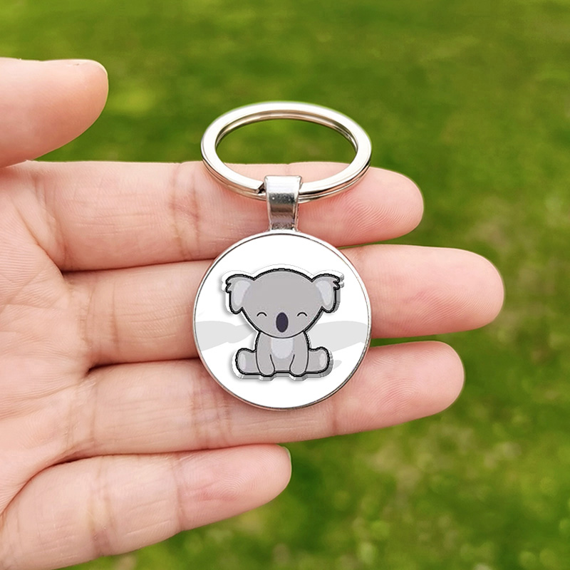 Søt koala nøkkelring til menn og kvinner, dyrefoto, tilpasset glass cabochon anheng, metall nøkkelringholder til låve: Hvit