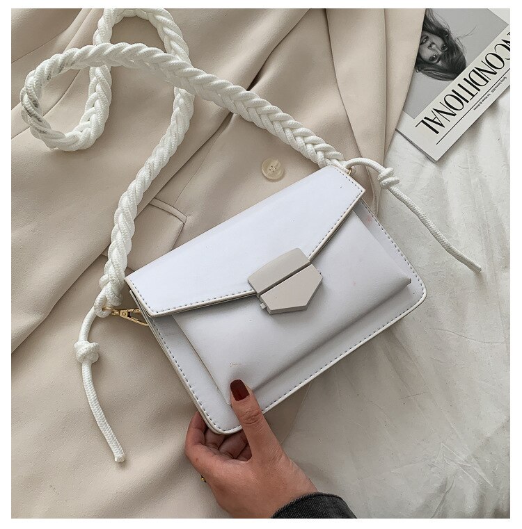 Vrouwen Kleine Crossbody Tassen, Mode Effen Kleur Lederen Schoudertas Met Gevlochten Riem