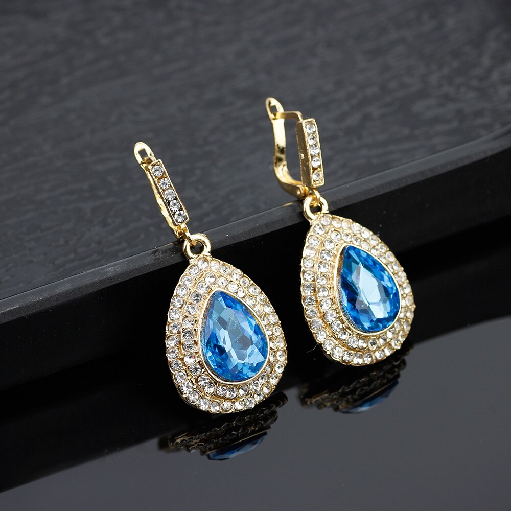 Vintage Grote Kunstmatige Gem Dames Earring Turkse Retro Goud Kleur Crystal Sculptuur Craft Vrouwen Oorbellen Etnische Sieraden: ER3910gold blue