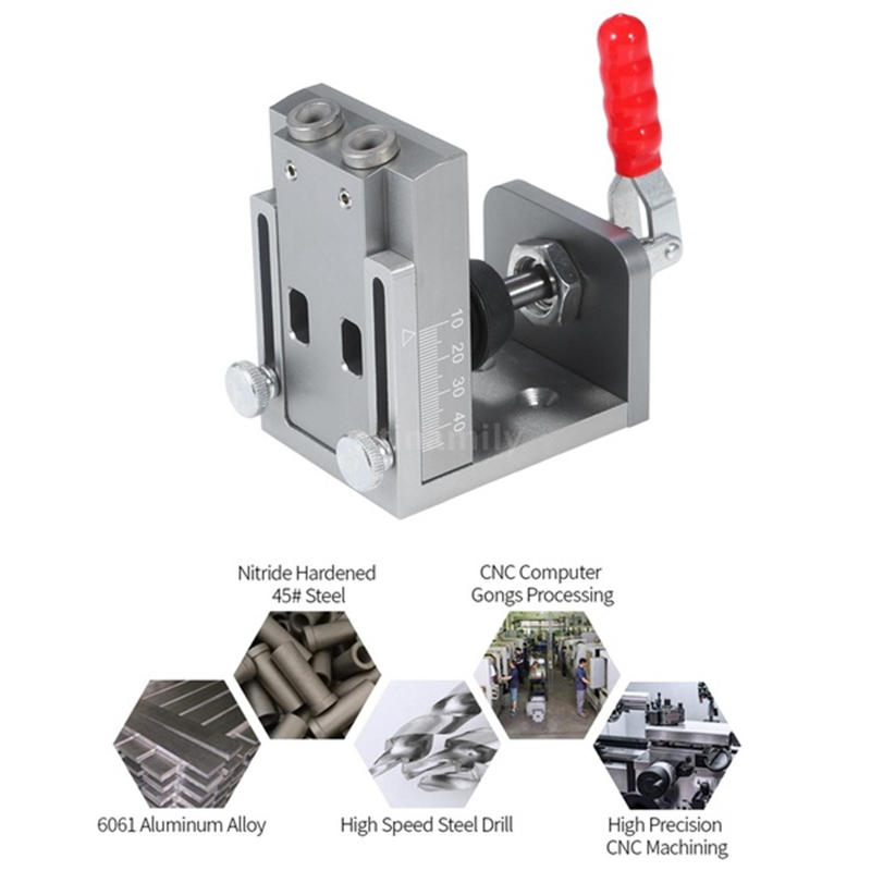 Pocket hole locator jig kit aluminiumslegering 15 graders vinkel skråt hul boring guide positioner med hurtig klemme træbearbejdning