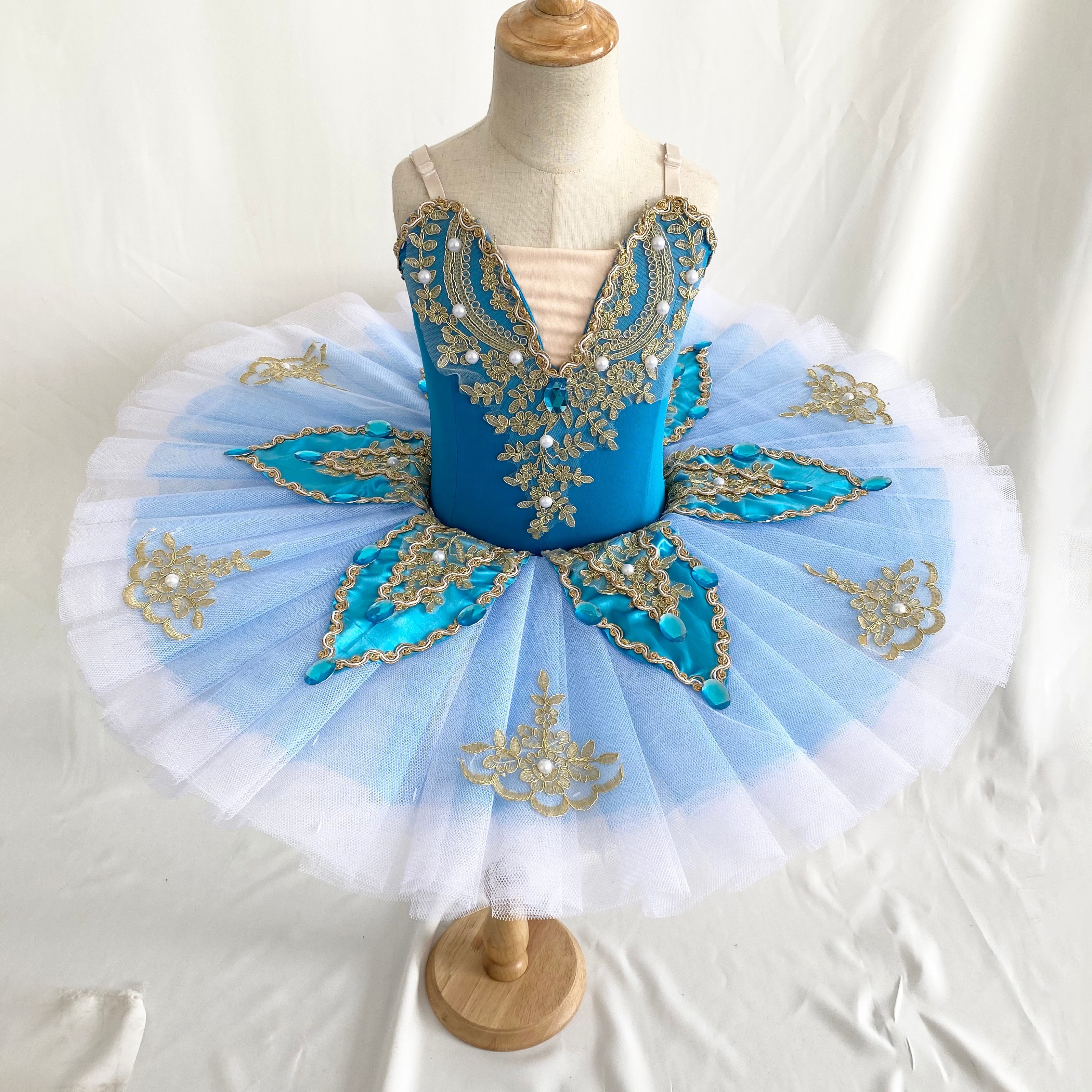 Kinder rose rot ballett rock mädchen institutionellen bühne leistung kleidung kleiner schwan Tutu leistung kleidung schlafen werden: Himmel-Blau / 130cm