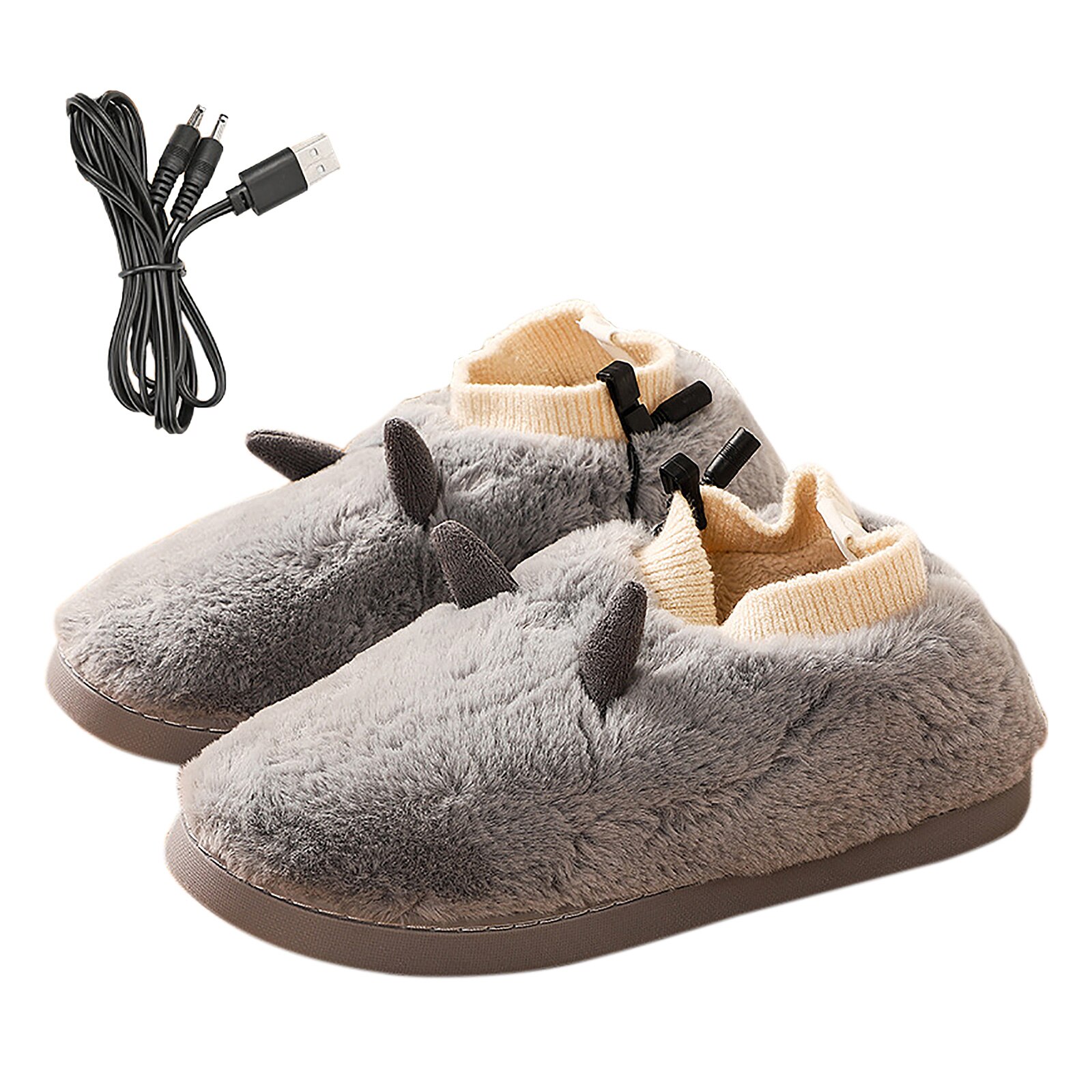 Calentador de pies calentado USB, zapatos de invierno de felpa, zapatillas bonitas extraíbles y lavables: gray  42-43