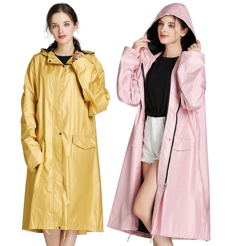 Freesmily Vrouwen Lange Dikke Regen Jas Stijlvolle Waterdichte Regenjas Regen Poncho Cape Met Kap Mouwen En Pocket