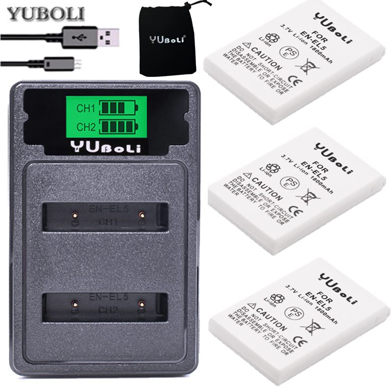 Batterie 3.7v 1800mah EN-EL5 ENEL5 EN El5, pour appareil photo Nikon Coolpix P80 P90 P100 P500, accessoires d'appareil photo: charger and 3battery