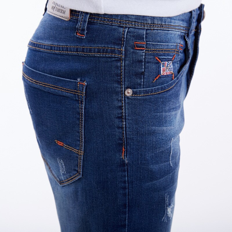 Mænd korte jeans denim bomuld mærke sommer almindelig afslappet knælang korte bermuda jeans mandlige plus size ridebukser