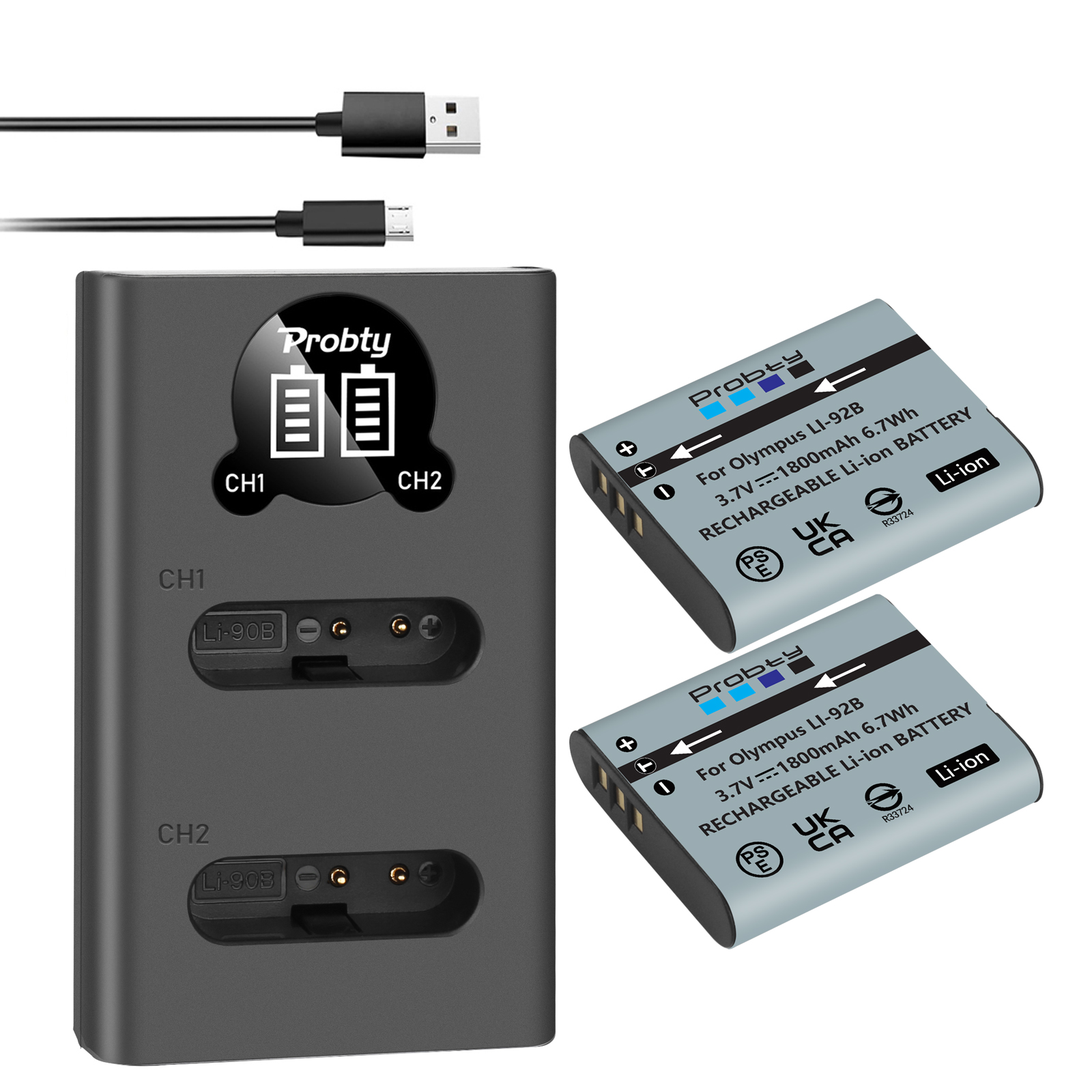 Batería de 1800mAh Li-92B Li-90B DB-110 + cargador para Olympus Tough TG-5 TG-4 TG-6 TG-2 TG-1 SH-1 SH-2 SH-60 SH-5: Azul