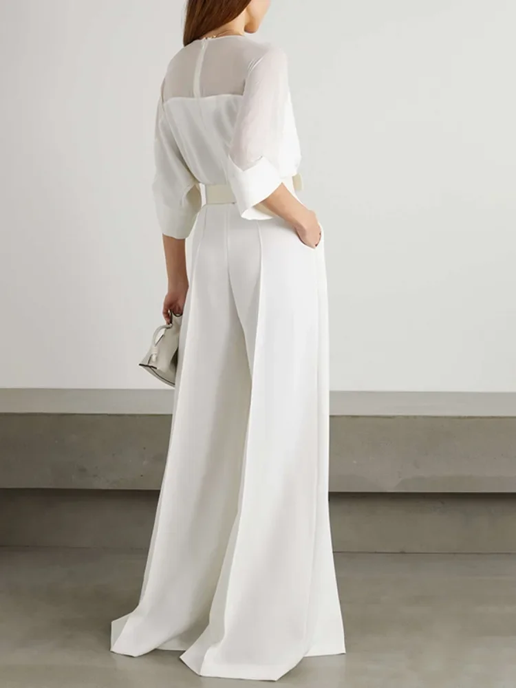 Gymystars gul jumpsuit kvinna lyxiga v-ringade jumpsuits knuten midja hög midja vida ben byxor