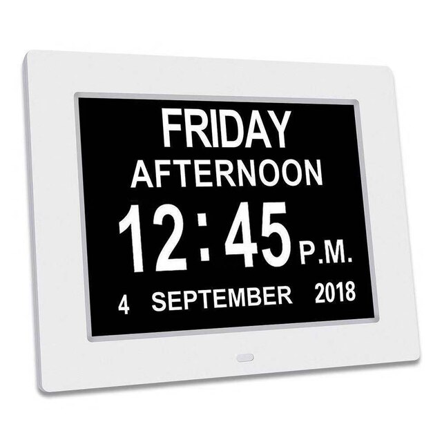 8 Inch Digital Calendar Alarm Day Clock With Screen Display Smart Reminder Settings Clock Auto-dimming Option Home Decoration: White-US Plug