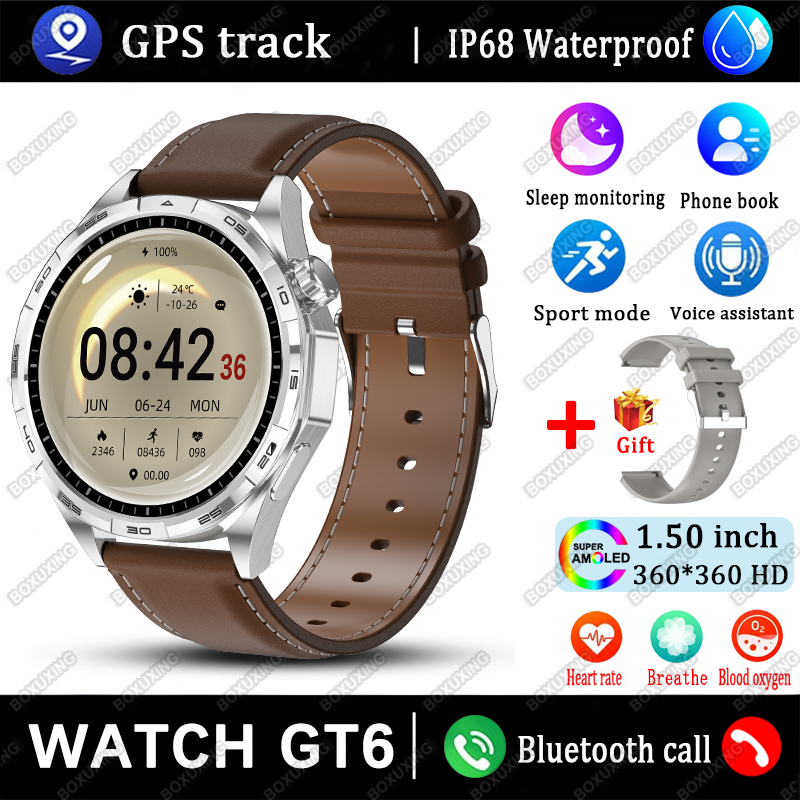 Nuovo orologio GT6 Smart Watch da uomo HD AMOLED schermo GPS traccia frequenza cardiaca chiamata Bluetooth sport fitness mostra sempre l'ora Smart Watch: Rosso