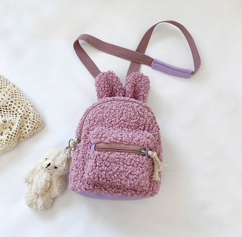 Children's Plush Multi-Functional Kids Backpack Girls Lovely Rabbit Ears Shoulder Bag 3D Cartoon Animal Backpack: rabbit purple