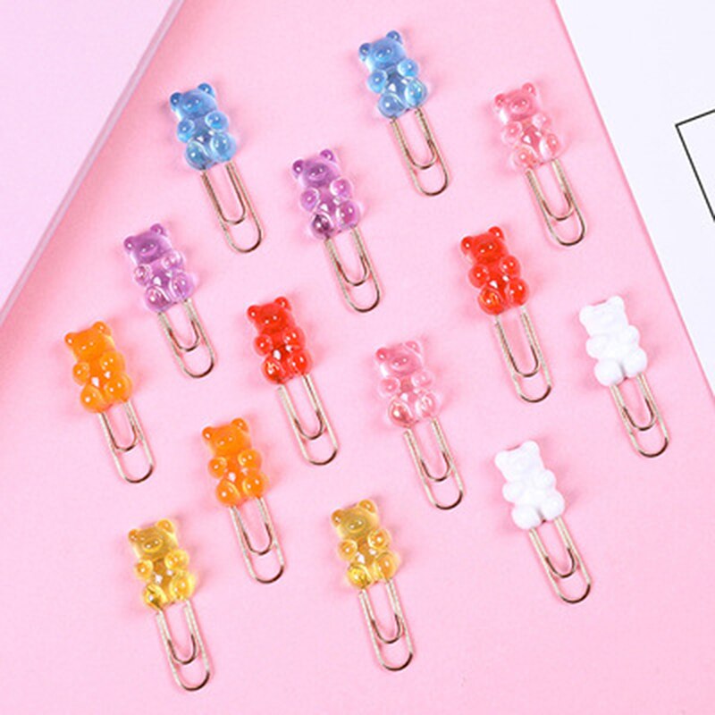 10pcs Cute Tool Accessories Rainbow Bear Home DIY Multi-function Craft Kit Paper Clip Decorative Bookmark Binder File Clips