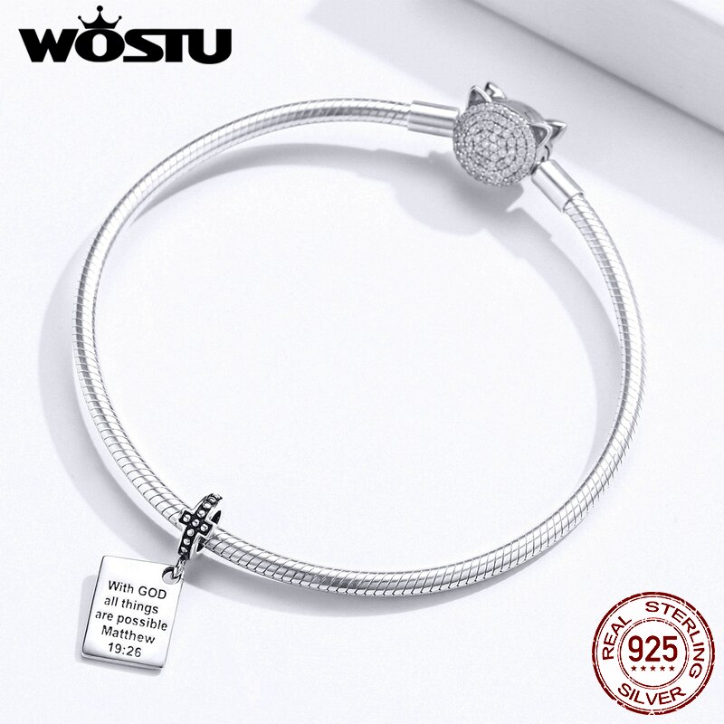 WOSTU 925 argent Sterling Bible breloques avec dieu toutes les choses sont possibles matthieu Religion perles idéal pour bracelet bijoux CQC1424