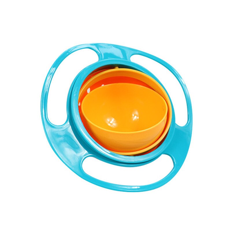 Tazón de giroscopio mágico para niños, práctico, rotativo, giratorio 360, a prueba de derrames, platos de alimentación sólidos: blue