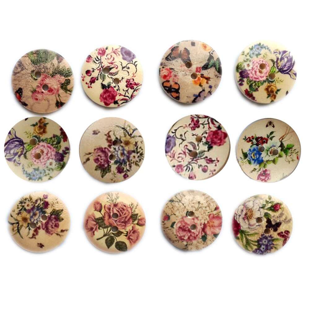 50 stuks retro-serie houten knopen voor handwerk naaien plakboek kleding knutselen accessoires kaart decoratie 20mm: Default Title