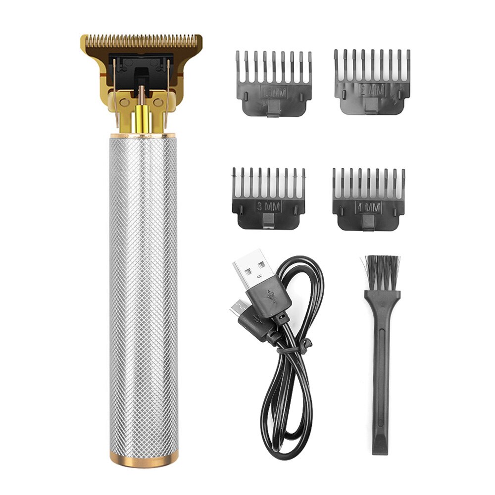 Usb Professionele Tondeuse Elektrische Tondeuse Mannen Cordless 0Mm Baard Scheermes Trimmers Kapper Haar Knippen Remover: sliver