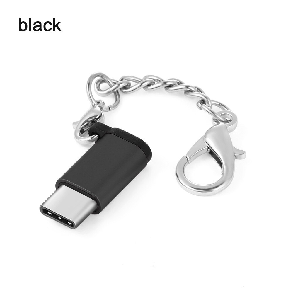 1PC Sleutelhanger Kabel USB Type C Adapter OTG Micro USB Vrouwelijke Voor Type C Male Converter Adapter USB-C Voor iPhone Huawei Xiao Mi: Black