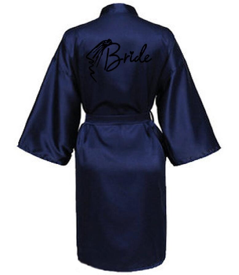 Wedding Party Team Bride Robe With Black Letters Kimono Satin Pajamas Bridesmaid Bathrobe SP033