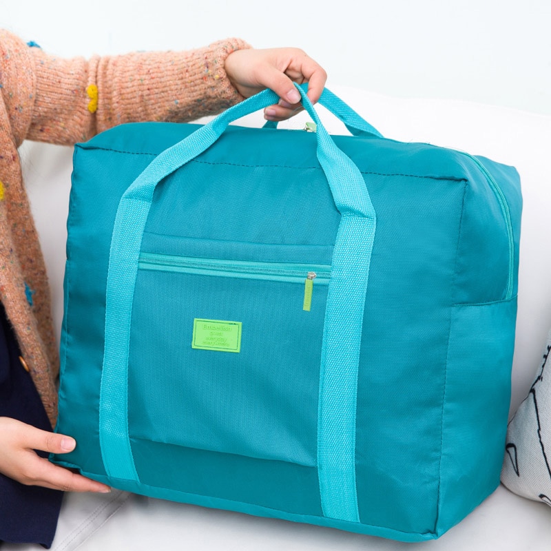Travle bag blixtlås stor kapacitet nylon vikbar unisex bagage kläder sortering organisera väska