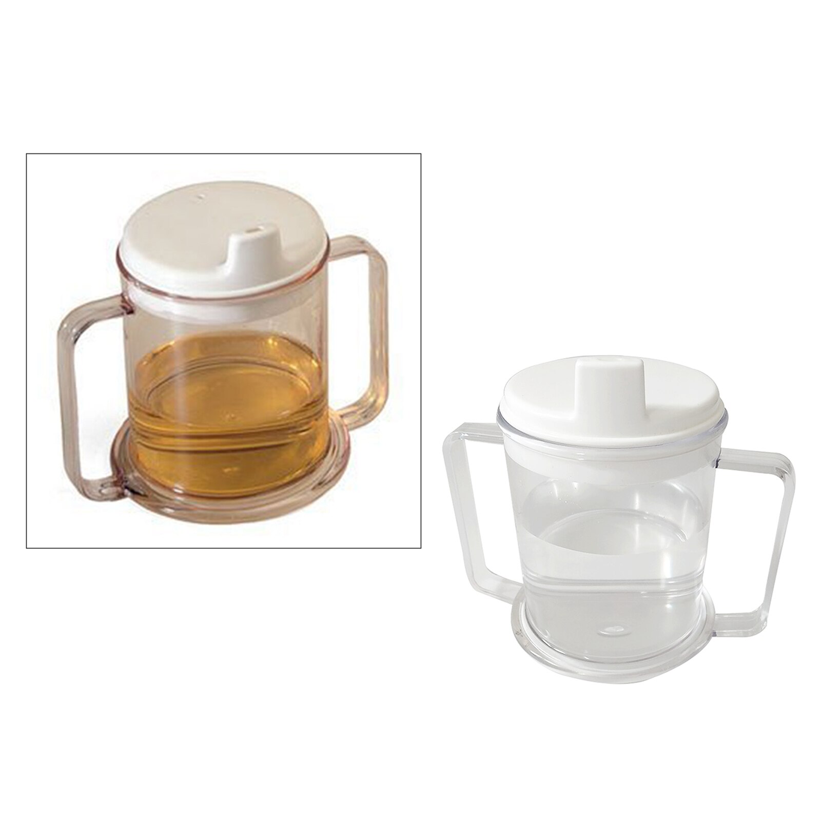 Clear Plastic Mug 2 Handled Sippy Cup 10oz. Drinking Cup for Kids Adult Elderly