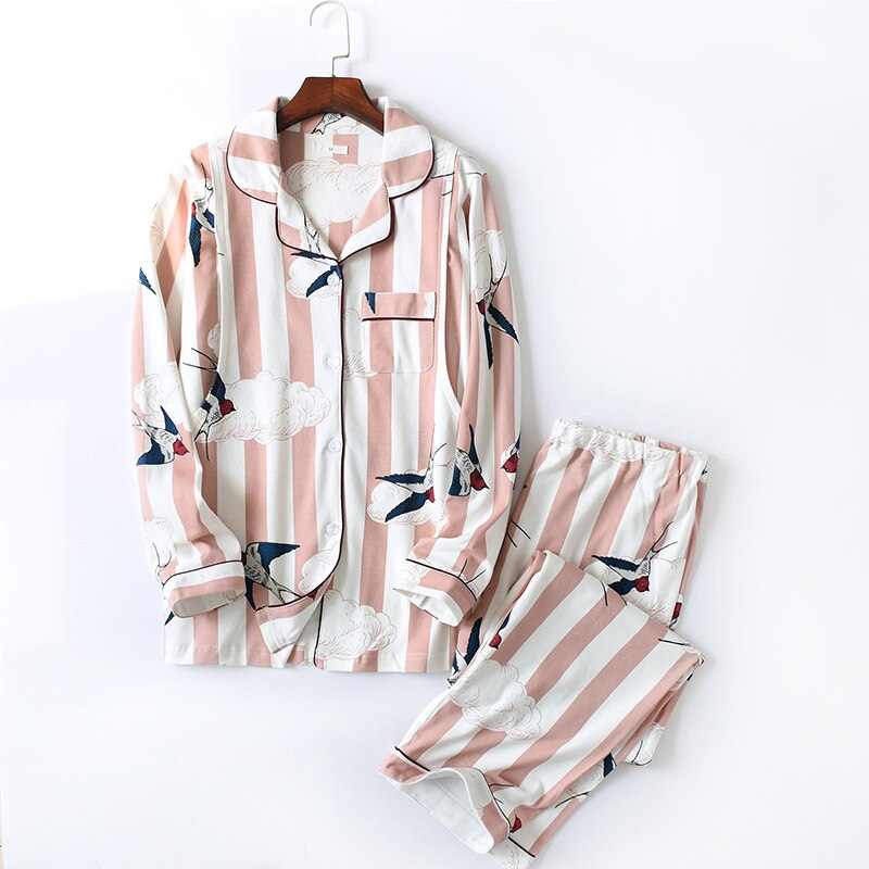 Fdfklak kvinder barsel pyjamas tøj sæt 2 stk bomulds print top + bukser blød graviditet pyjamas nattøj gravid træningsdragt: Lyserød / Xl