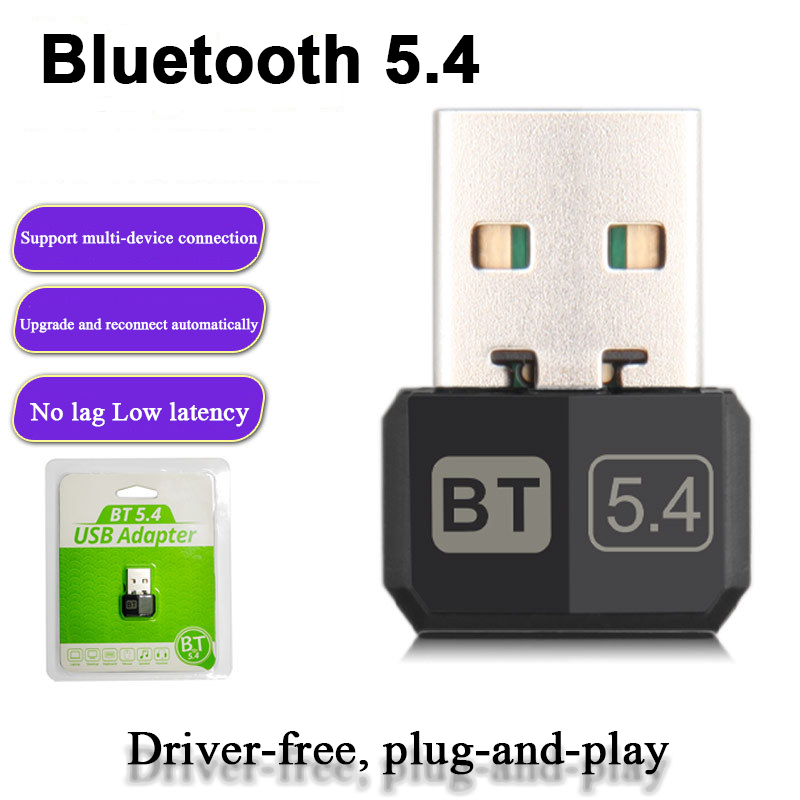 USB Bluetooth 5.4 Adapter Audio Dongle Adapter Mini USB Wireless Receiver/Transmitter For PC/Laptop Driver Free For Win10/11