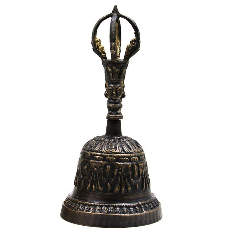 Campana de mano FengShui hecha a mano, alarma de meditación, oración, servicio de la suerte, escritorio budista tibetano, llamada fuerte, cena de latón portátil: Antique color