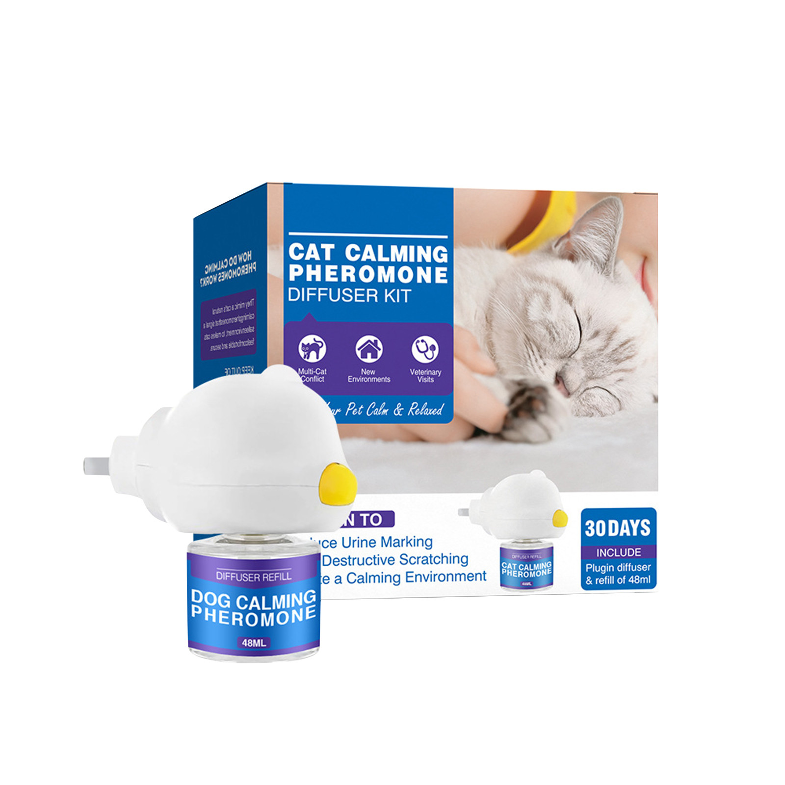 48/96ml Calming Diffuser Comfort Natural Pheromone Diffuser Calming Pheromone Long Lasting Calming Diffuser For Cats, Dogs: Silver