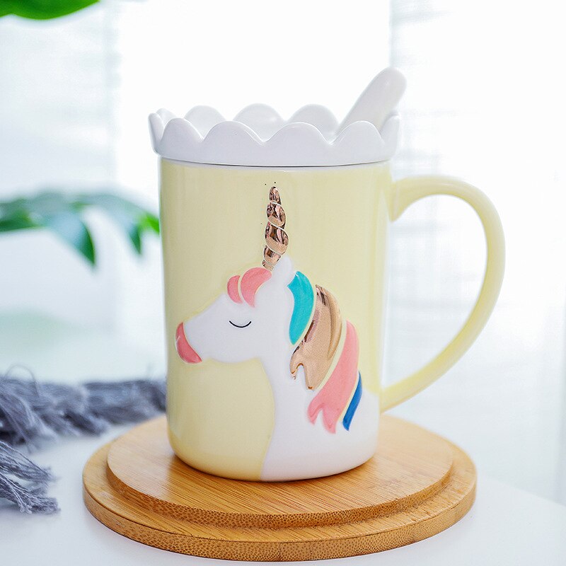 Holaroom Kreative Einhorn Kaffee Becher Milch Kaffee Tee Trinken Tasse Praktische Keramik Tasse Mit Löffel Und Krone Deckel Getränk 350ml