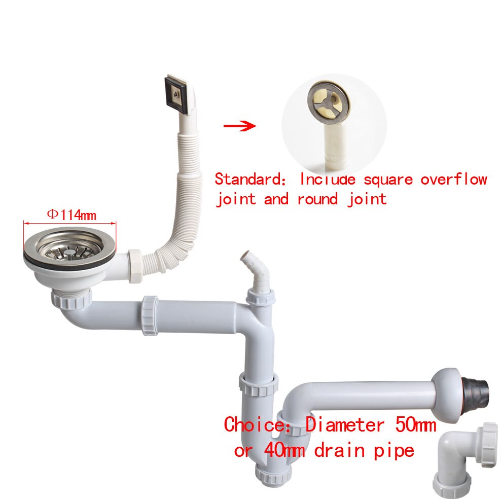 Talea 114 & 110mm Gootsteen zeef Mand Afvoer Set met Afvoerpijpen in de muur Basin Pop Up drain Zeef met overloop: 114mm