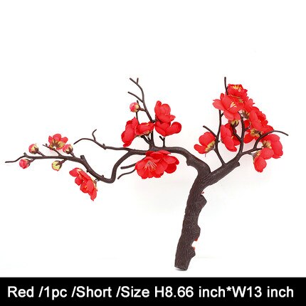 1 Uds ramas de ciruelo rojo flores artificiales para decoración de boda al aire libre flor decoración de invierno planta de jardín casero: short red