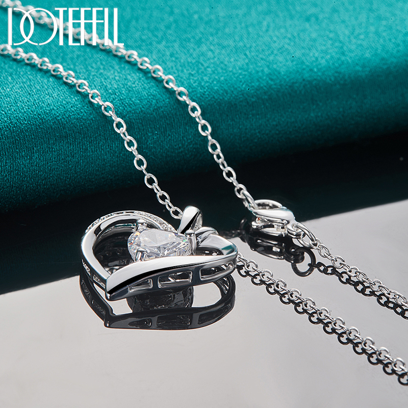 DOTEFFIL-collar con colgante de corazón de circón AAA para mujer, de Plata de Ley 925, cadena de 16-30 pulgadas, joyería de compromiso de boda