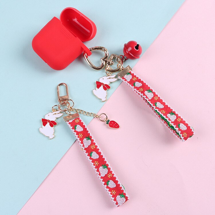 neue 1 Stück Nette Erdbeere Bunny Glocke Anhänger Schlüssel Ketten Lanyard Handy Gurt