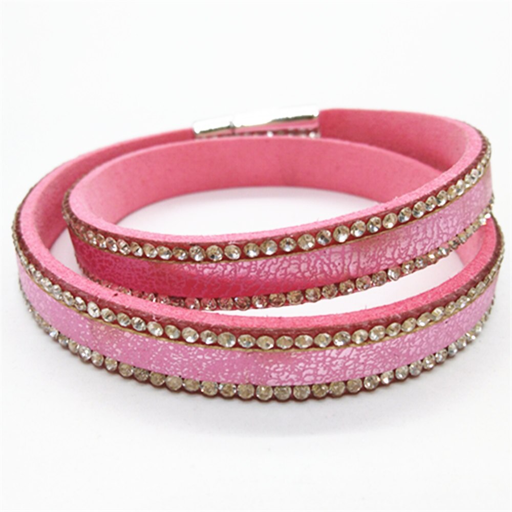 Roze Strass Neon Black Multilayer Verklaring Etnische Trendy Lederen Armbanden Vrouwen Mode Meisje Manchet Armband Vrouwelijke Sieraden: pink