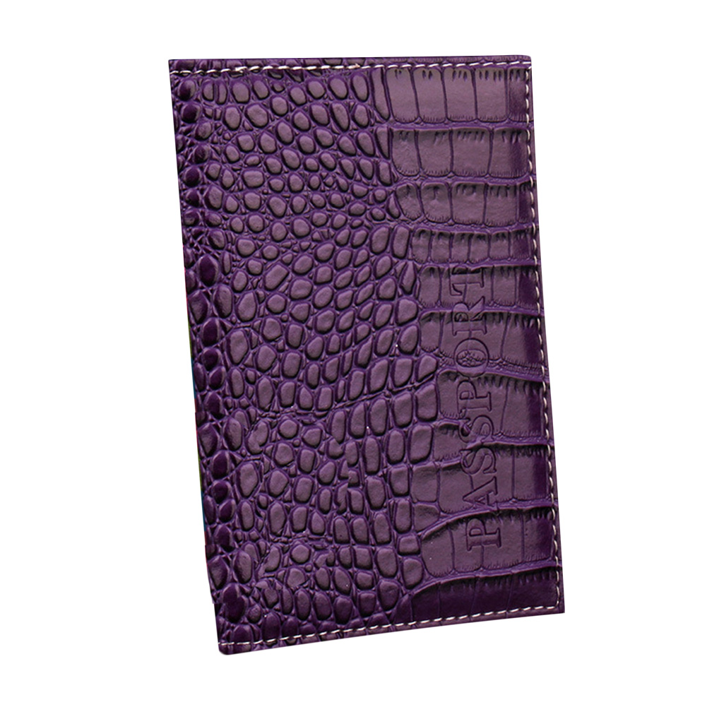 Funda de pasaporte de cuero con de cocodrilo para hombre y mujer, funda de viaje para pasaporte, tarjetero, billetera: Morado