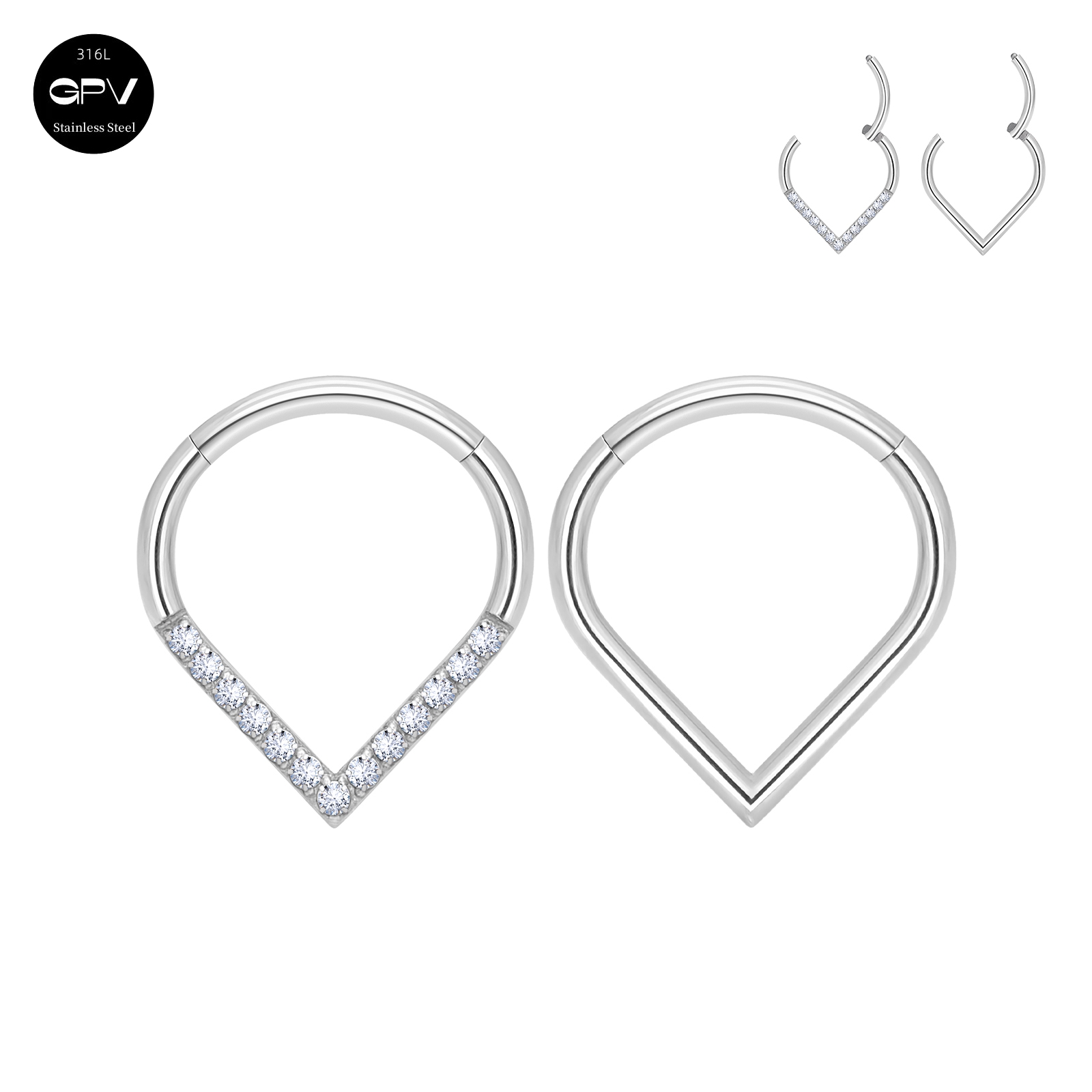 1/10 Uds. Anillo de nariz de gota en forma de corazón de acero inoxidable 316L 16G con incrustaciones ZC pendientes de joyería perforados para hombres y mujeres anillo de tabique